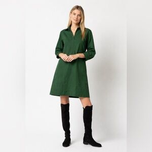NTW Ann Mashburn Green Cotton & Nylon Blend V-Neck Dress